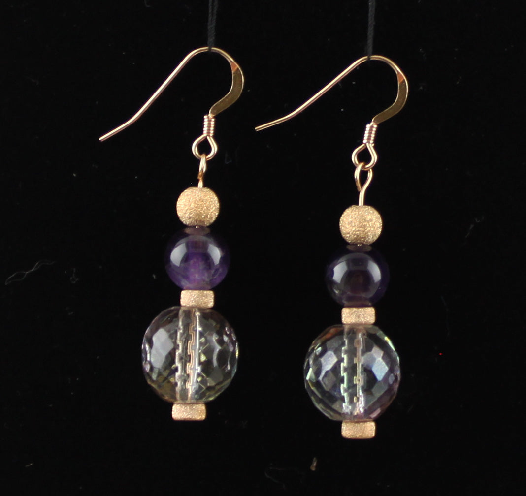 Czech Glass and Dark Amethyst 14K Gold Filled Earrings