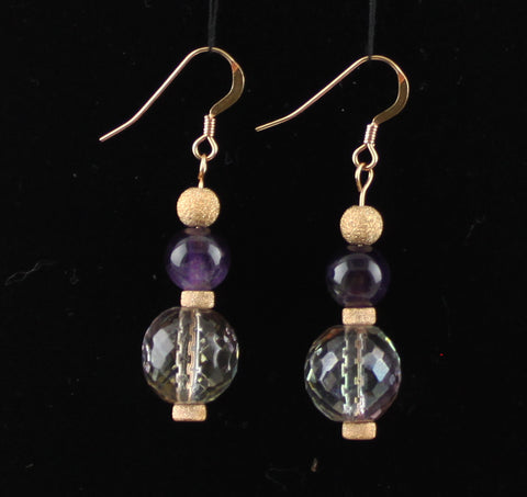 Czech Glass and Dark Amethyst 14K Gold Filled Earrings