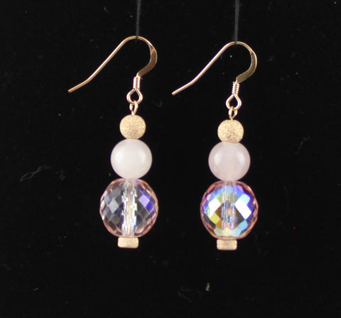 Rose Quartz and Czech Glass 14K Rose Gold Filled Earrings