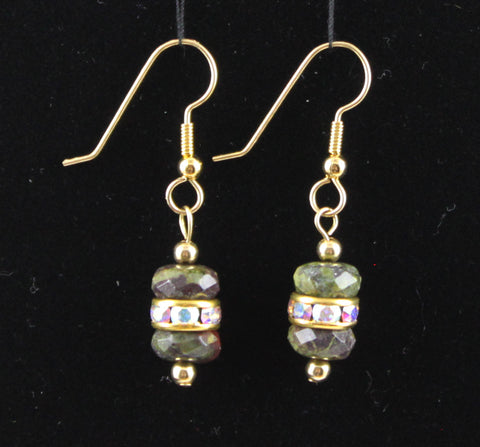 Dragon Blood Jasper and Swarovski Crystal 14K Gold Filled Earrings