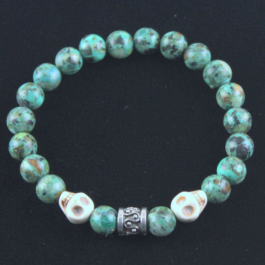 African Turquoise Dual Skull Bracelet