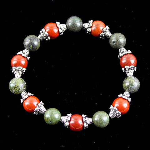 Vintage Style Mixed Metal and Dual Jasper Stretch Bracelet