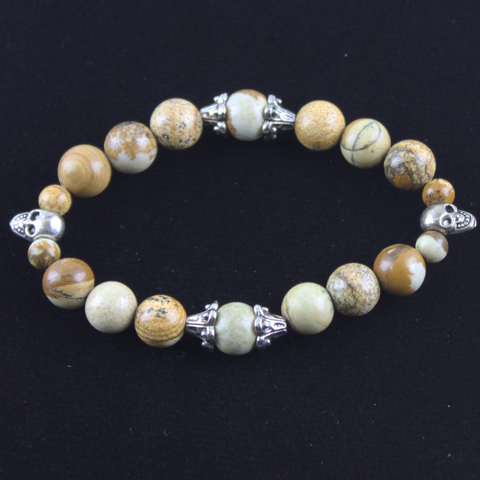 Picture Jasper Classic Skull Bracelet