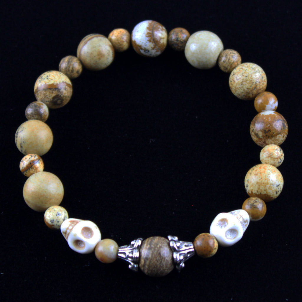 African Map Jasper with Natural Skulls Bracelet