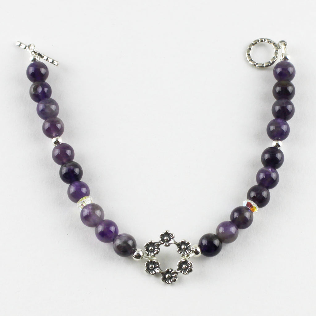 Amethyst Floral Wreath Sterling Sliver Bracelet