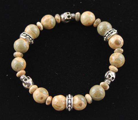 African Map Jasper Trinity Skull Bracelet