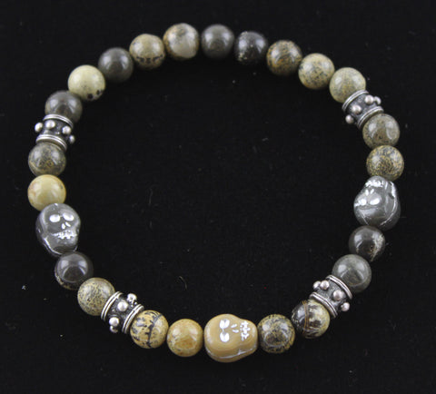 Artistic Stone with Glass Skulls Bracelet