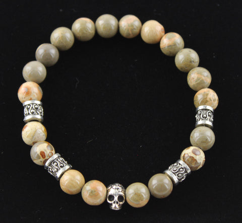 Metal Skull with African Map Jasper Bracelet
