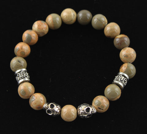 African Map Jasper and Mixed Metal Skull Bracelet