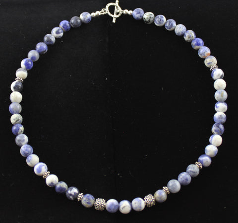 Blue Sodalite & Bali Bead Sterling Silver Necklace
