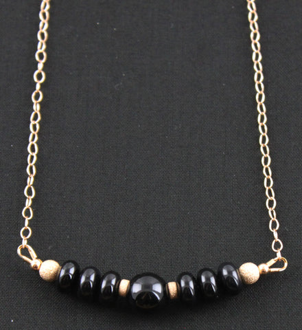 Black Onyx & Rose Gold Filled Necklace
