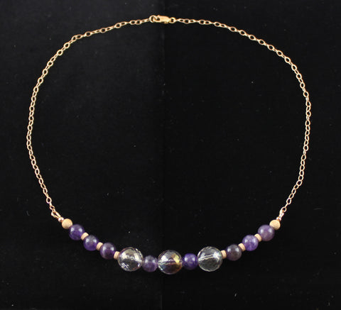 Rose Gold Filled Amethyst and Czech Glass Necklace