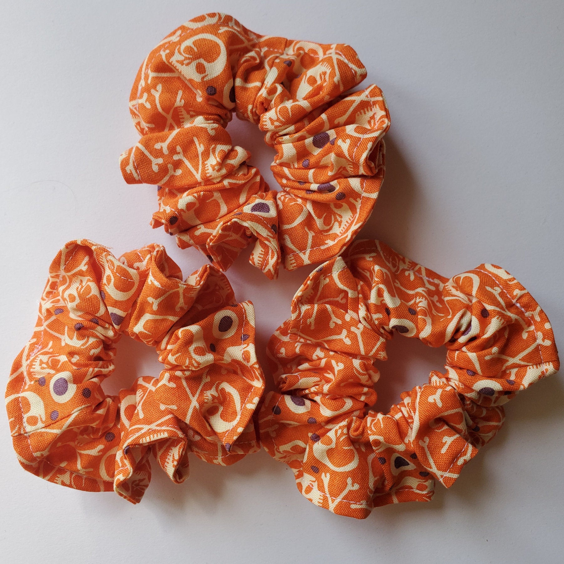Orange Scrunchie with Skulls
