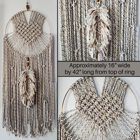 Feather and Heart Macrame Wall Hanging - Pebble Cord