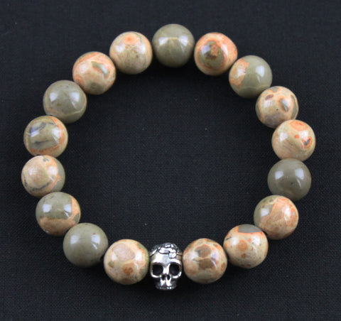 African Map Jasper Skull Stretch Bracelet