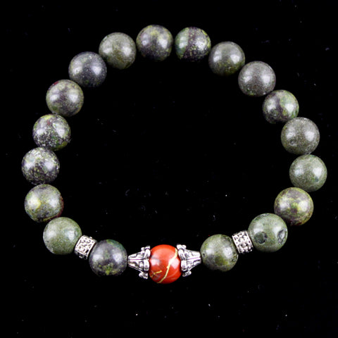 Red Jasper, Mixed Metal and Dragon Blood Jasper Stretch Bracelet