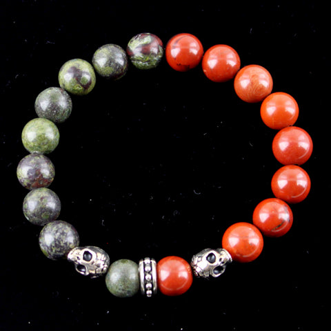 Red Jasper & Dragon Blood Jasper with Mixed Metal Skulls