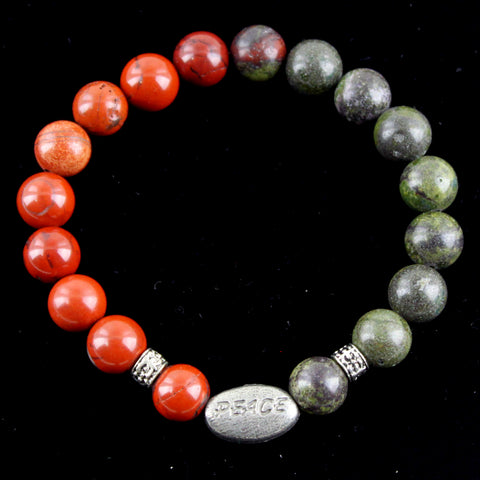 Peace Mixed Metal and Mixed Jasper Stretch Bracelet