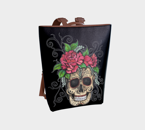 Floral Skull Vegan Leather Backpack