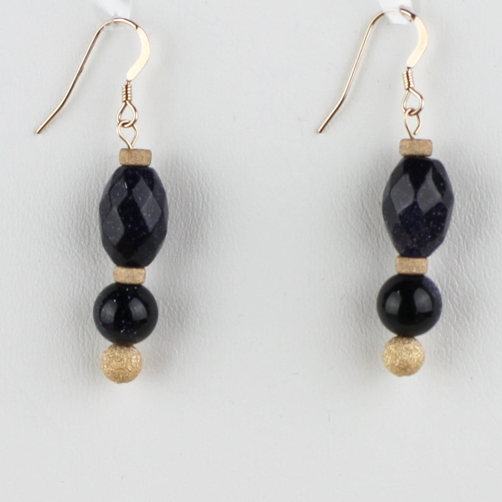 Blue Gold Stone and 14K Rose Gold Earrings