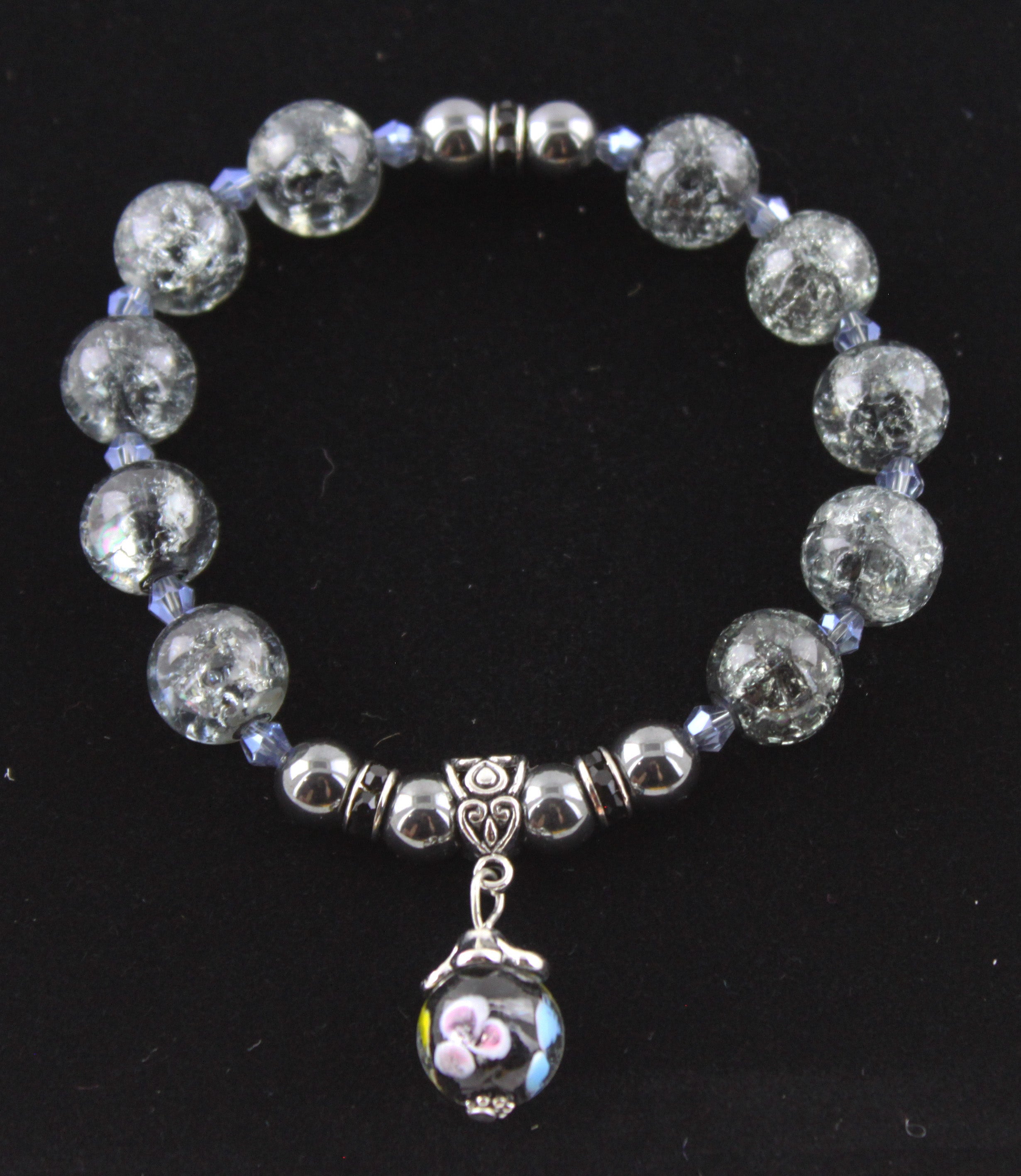 Grey Cracked Glass with a Hint of Blue Pendant Bracelet