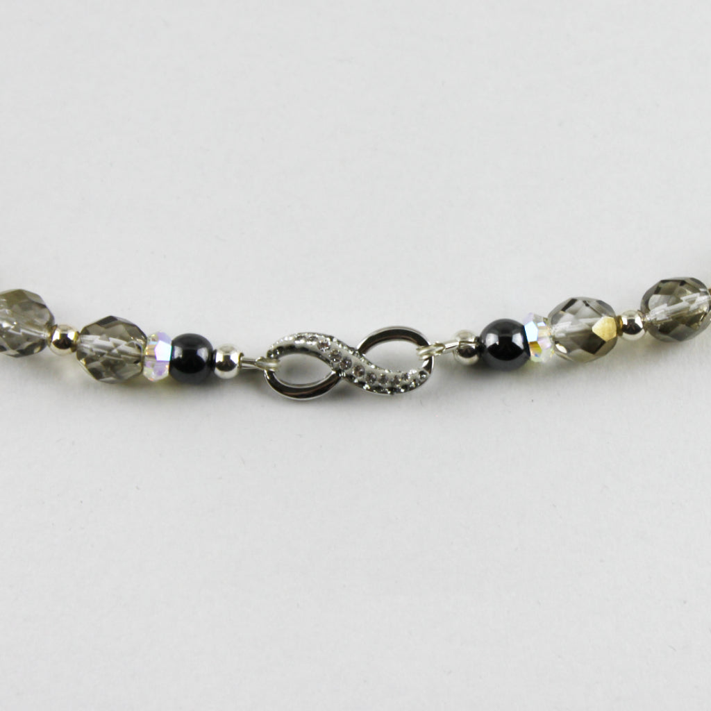 Czech Glass and Magnetic Hematite Infinity 16" Necklace