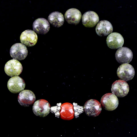 Dragon Blood Jasper with Red Jasper Center Stretch Bracelet