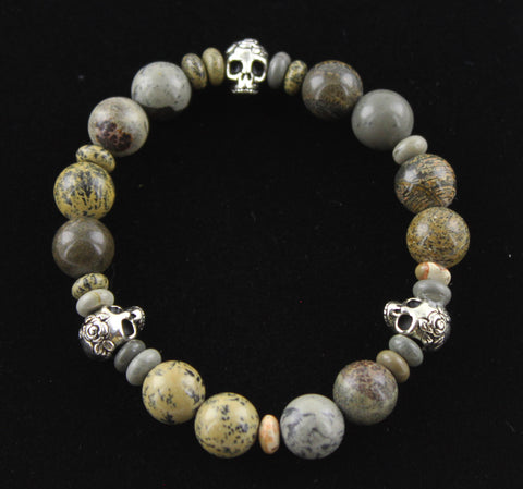 Artistic Stone & Silver Skull Bracelet