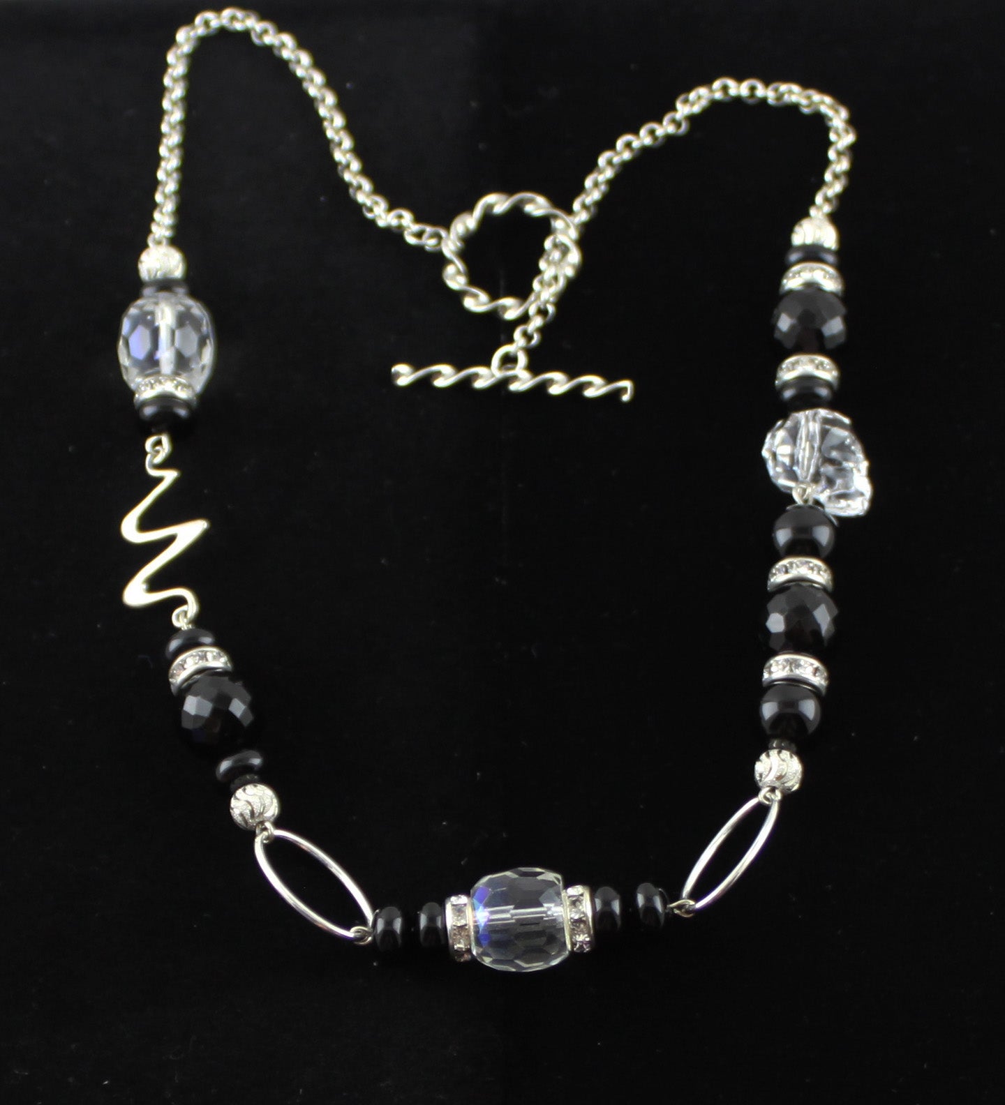 Silver & Black Swarovski Crystal Skull Necklace