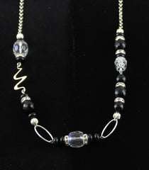 Silver & Black Swarovski Crystal Skull Necklace