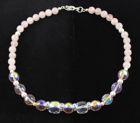 Rose Quartz & Pink Czech Glass Bead Necklace