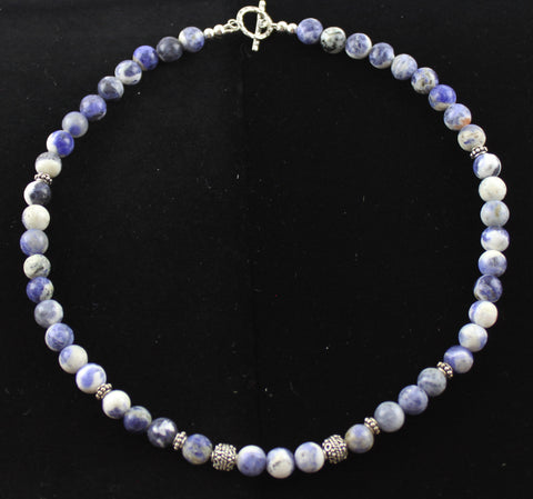 Blue Sodalite & Bali Bead Necklace
