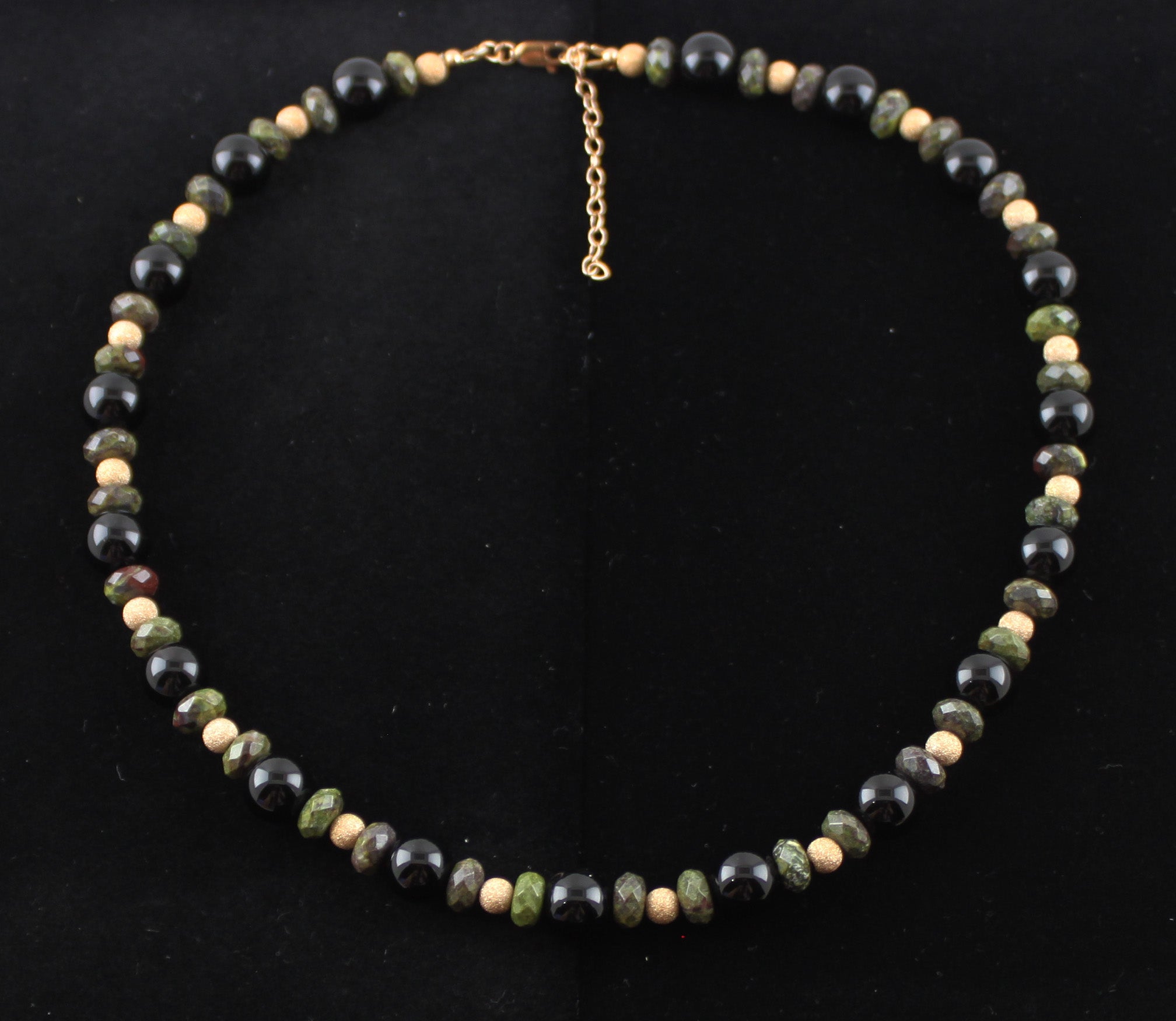 Black Onyx & Dragon Blood Jasper with Rose Gold Filled Accents Necklace