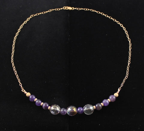 Rose Gold Filled Amethyst and Czech Glass Necklace