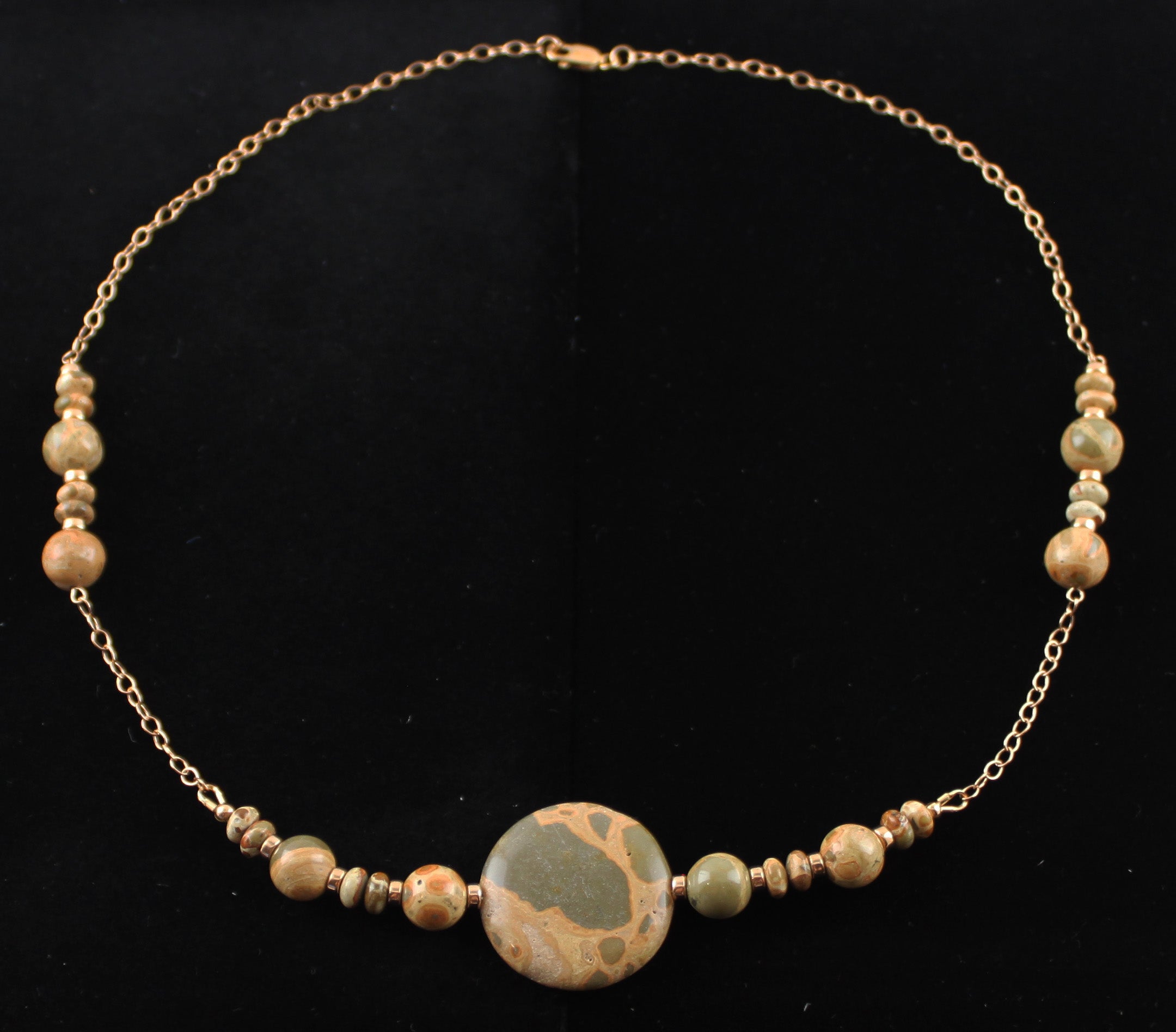 African Map Jasper and Rose Gold Filled Necklace