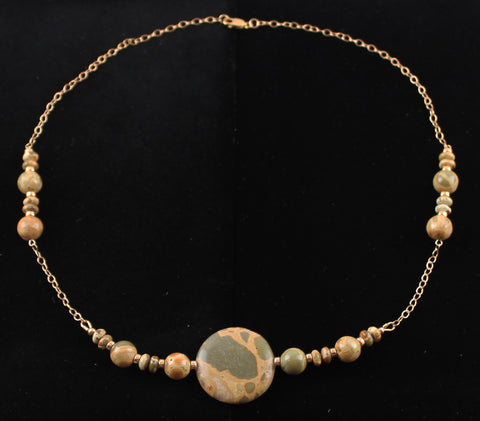 African Map Jasper and Rose Gold Filled Necklace