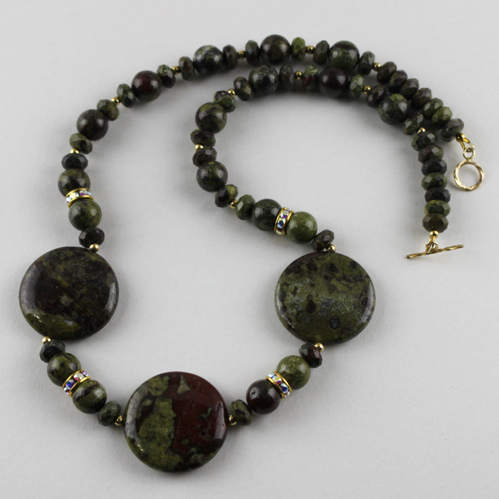 Dragon Blood Jasper with Swarovski Crystals and 14K Gold-Filled Accents