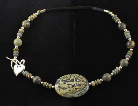 Artistic Stone Sterling Silver & Leather Necklace