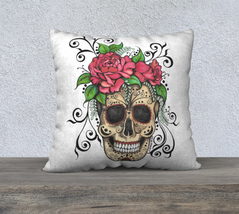 Floral Skull Pillow Case 22 by 22