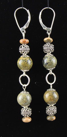 Artistic Stone and Bali Bead Dangle Earrings