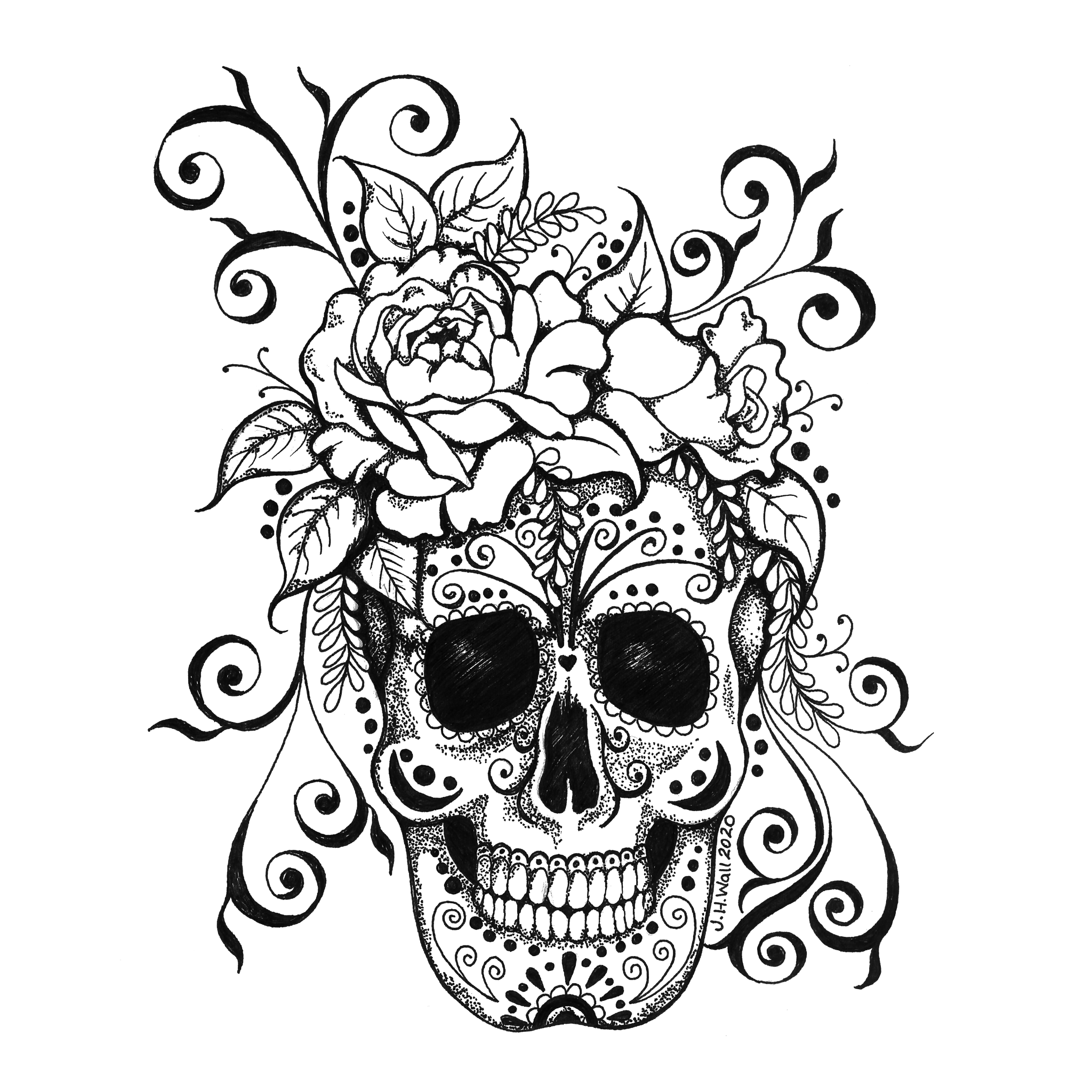 Black and White Floral Skull Printable Art – Jackie Wall Studio