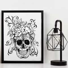 Black and White Floral Skull Printable Art
