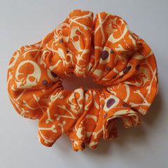 Orange Scrunchie with Skulls