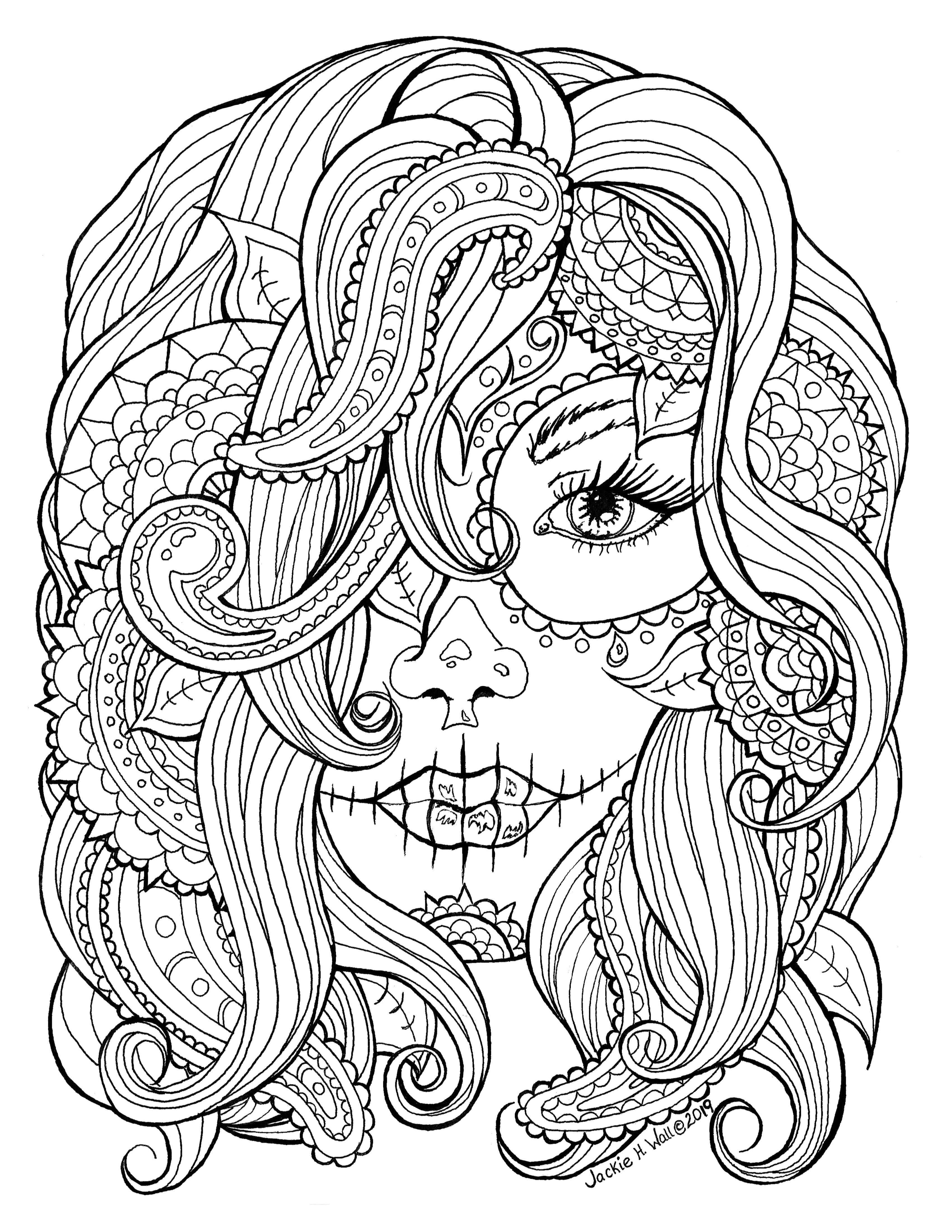 girly sugar skull coloring page