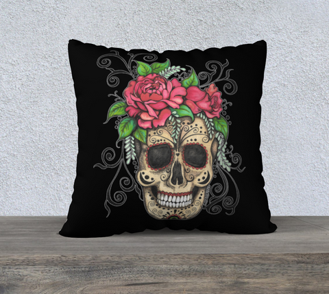 Floral Skull Pillow Case 22 by 22
