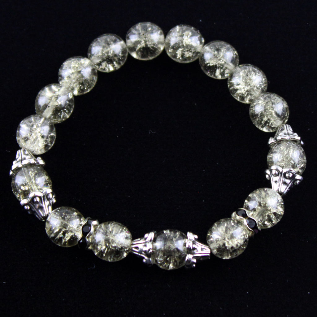 Cracked Grey Glass and Mixed Metal Bracelet