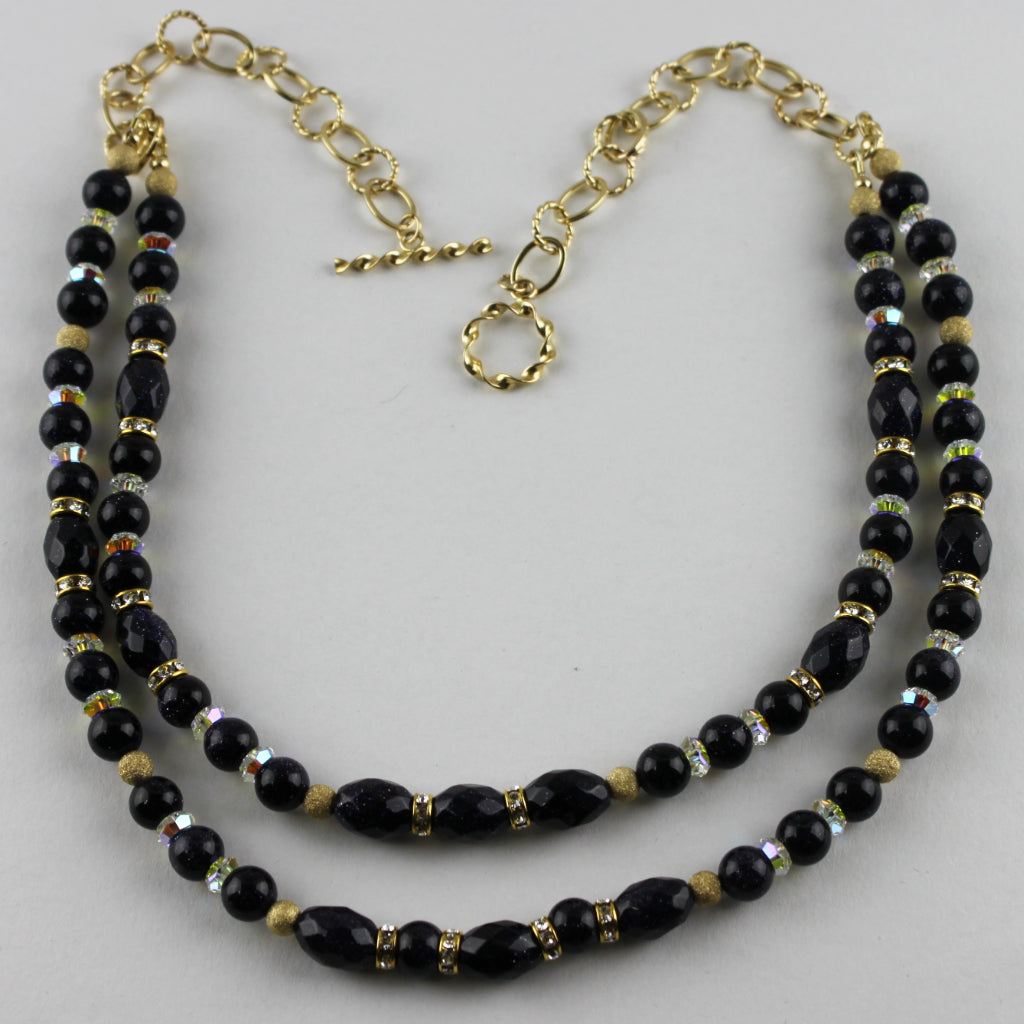 Gold Stone and Swarovski Crystal Necklace